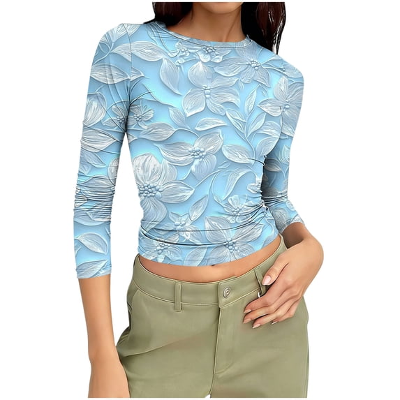 ShaoRunShi Womens 3/4 Sleeve Tops Crew Neck Slim Fit Tight Shirts Basic Tee Spring Fashion Clothes 2026 Outfits Trendy