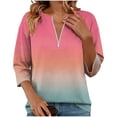 thumbnail image 1 of ShaoRunShi Womens 3/4 Sleeve Tops Gradient Tunic Shirt Loose Casual T-Shirt Spring Quarter Zip Pullover, 1 of 5