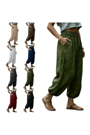 Womens Harem Pants Drawstring Cinch Bottom Cropped Pants Baggy Hippie Casual Boho Yoga Beach Pants