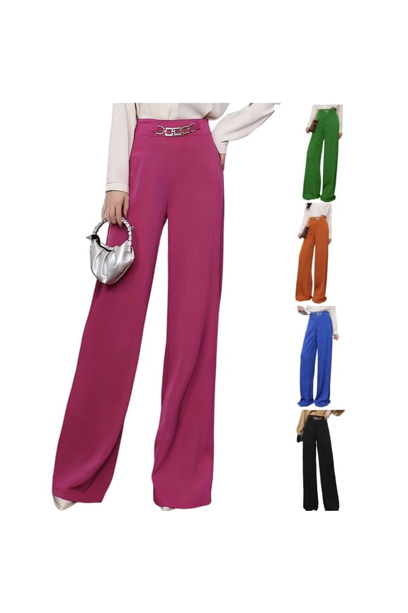Womens Plus Size Work Pants High Waisted Pull-one Slacks Spring Wide Leg Pants