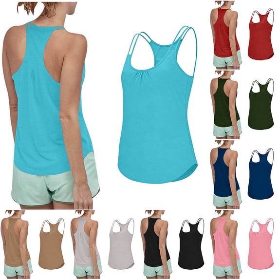 ShaoRunShi Womens Racerback Tank Tops Scoop Neck Double Spaghetti Strap Tank Top Yoga Workout Tanks