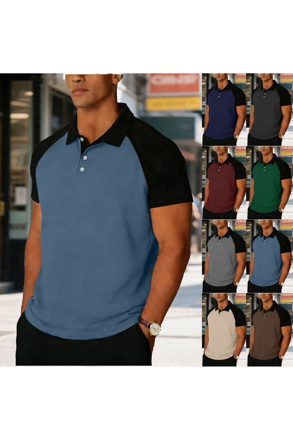 Men's Casual Short Sleeve Golf Shirt Moisture Wicking Performance Color Block Reglan Shirts
