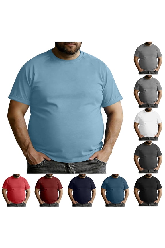Mens Big and Tall Basic Tees Soft Stretch Short Sleeve Summer Shirt Solid Crewneck Reglan T-Shirt