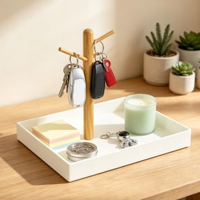 ShaoXinWan 20cm Plastic Tree Branch Key Holder Tray, Multi Compartment Desktop Sundries Organizer, Minimalist Entryway Storage Rack for Keys Cosmetics Desk Small Stuff