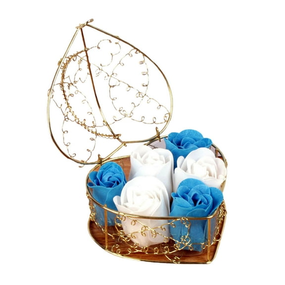 ShaoXinWan 6 Rose Soap Flower Gift Box - Valentine's Day Gift Idea or Birthday Present with Simulation Soap Roses for Romantic Occasions, Perfect for Women and Girls(Blue&White)