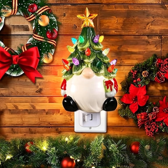 ShaoXinWan Christmas Ceramic Mini Tree Night Light, Gnome Themed Multicolor Wall Lamp, Vintage Indoor Seasonal Decor for Bedroom Hallway Lighting and Xmas Gift Exchange