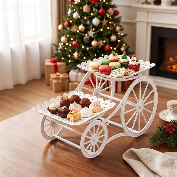 ShaoXinWan Christmas Dessert Display Stand, Cart Style with Wheels Tiered Tray, Christmas Decorations Indoor Outdoor for Cupcake Cookie Pastry Candy Party Table