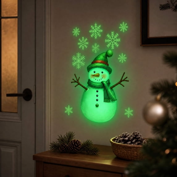 ShaoXinWan Christmas Luminous Wall Stickers, Glow Snowman Snowflake Self Adhesive Decal, Christmas Decorations Indoor for Bedroom, Window and Wall