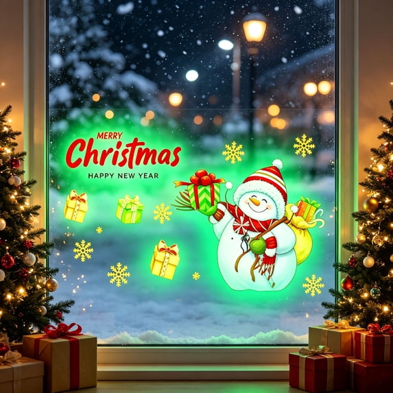 ShaoXinWan Christmas Luminous Wall Stickers, Glow Snowman Snowflake Self Adhesive Decal, Christmas Decorations Indoor for Bedroom, Window and Wall
