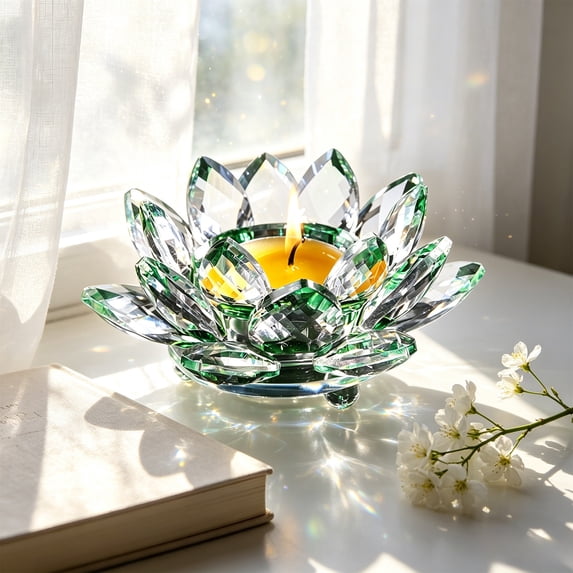 ShaoXinWan Crystal Glass Lotus Candlestick Holder,Floral Candle Stand with Faceted Petal Design,Clear Crystal Candle Holder for Tabletop Dining Room and Home Ambiance Decor