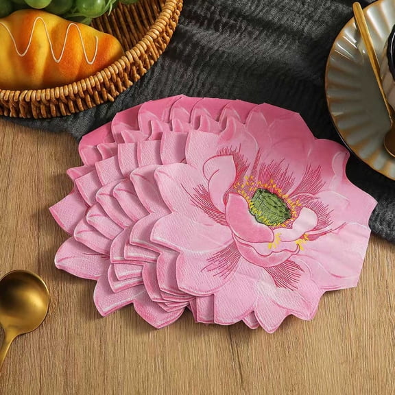 ShaoXinWan Die-Cut Lotus Bloom Printed Unscented Disposable Paper Napkins, Thickened Food-Safe Pulp Table Tissue, Elegant Table Setting for Home Dinners Hotel Banquets & Seasonal Parties