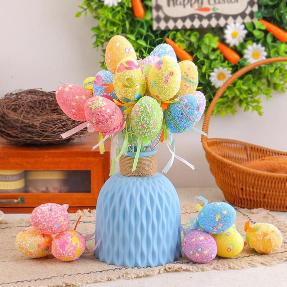 ShaoXinWan Easter Eggs Pattern Printing Foam Eggs, Colorful Holiday Decoration, Simulated Easter Eggs for Party Layout, DIY Craft Props, and Decorative Easter Eggs for Spring Celebrations(B)