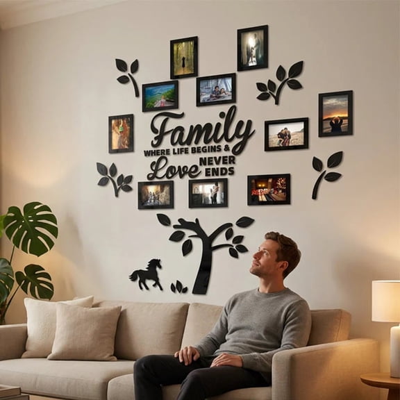 ShaoXinWan Family Tree Photo Frame Wall Sticker, DIY Mirror Acrylic Family Tree Wall Decor with Picture Frames, Removable Wall Decal for Living Room, Bedroom, Home, Office Decor