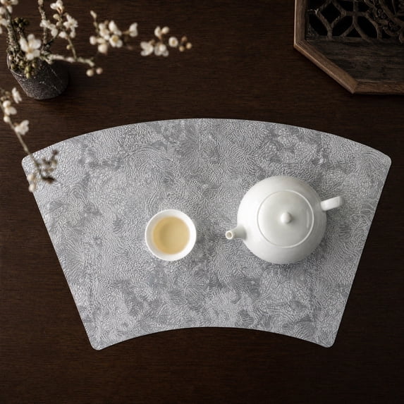 ShaoXinWan Fan Shaped Embossed PVC Insulation Pad, 50.5x31.5cm Heat Resistant Oil Proof Table Mat, Curved Protector for Round Dining Table