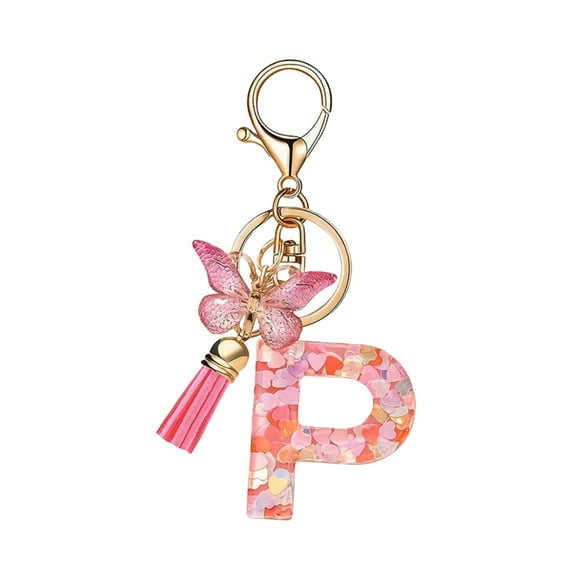 ShaoXinWan Fashion 26-Letter Keychain Pendant, Butterfly Tassel Key Chain, Elegant Fashion Accessory for Multi-Functional Use, I for Personalization and Gift Giving(P)