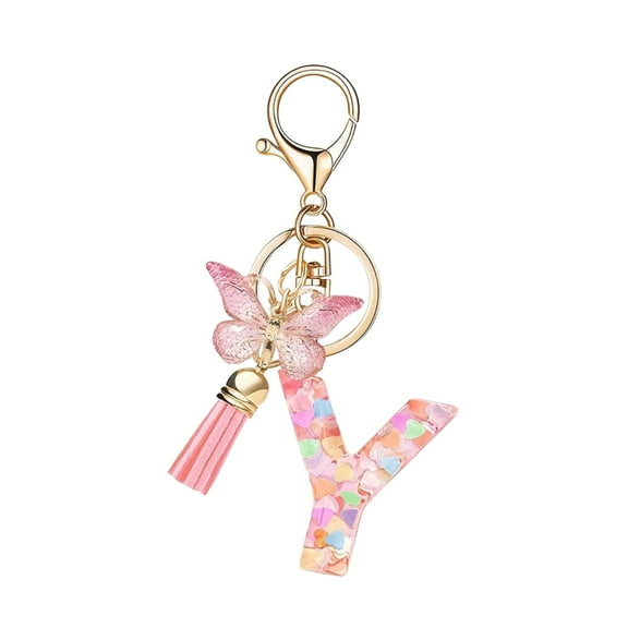 ShaoXinWan Fashion 26-Letter Keychain Pendant, Butterfly Tassel Key Chain, Elegant Fashion Accessory for Multi-Functional Use, I for Personalization and Gift Giving(Y)