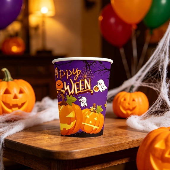 ShaoXinWan Halloween Disposable Party Tableware Set,Pumpkin Ghost Printed Paper Plates Napkins,Festive Paper Tableware for Halloween Party Dinner Gathering Event Supplies