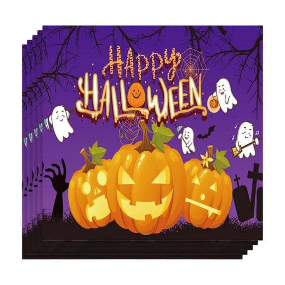 ShaoXinWan Halloween Disposable Party Tableware Set,Pumpkin Ghost Printed Paper Plates Napkins,Festive Paper Tableware for Halloween Party Dinner Gathering Event Supplies