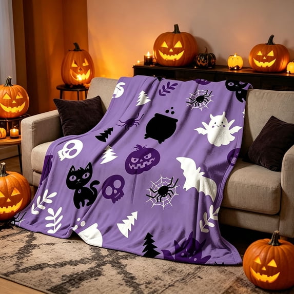 ShaoXinWan Halloween Fleece Blanket, Decorative Nap Blanket for All Season, Throw Blanket Warm Cozy Flannel Blanket For Sofa Couch Bedroom Office and Halloween Decor