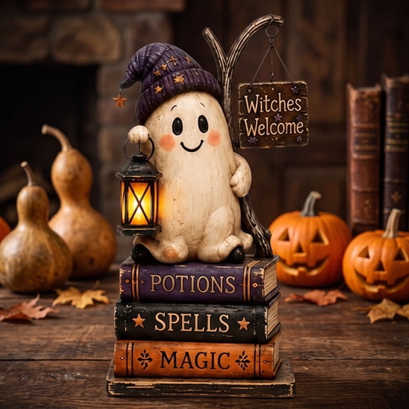 ShaoXinWan Halloween Ghost Pumpkin House Wooden Tabletop Ornament, 2D Spliceable Decor Sign, Festive Accent for Dining Table Cabinet Bookshelf Decor