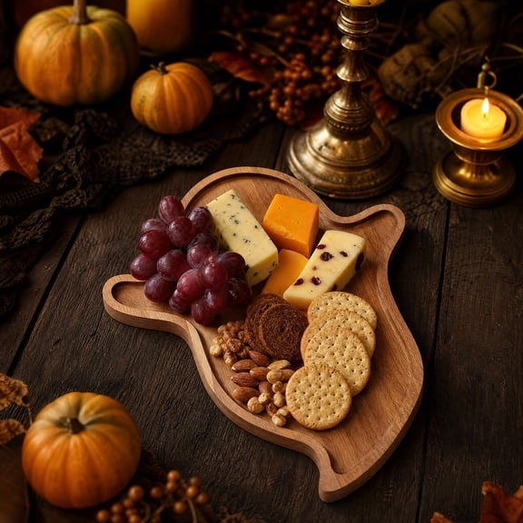 ShaoXinWan Halloween Ghost Wooden Tea Tray, Decorative Rectangular Serving Platter Board, Spooky Kitchen Chopping Block for Party Food Display Home Decoration