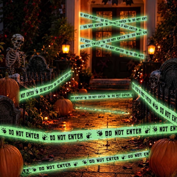 ShaoXinWan Halloween Glow in the Dark Caution Tape Decor, Ghost Keep Out Barrier Warning Tape, Fluorescent Party Decor for Spooky Theme Escape Room Yard Indoor Outdoor