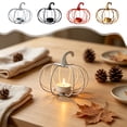 thumbnail image 1 of ShaoXinWan Halloween Hollow Iron Pumpkin Candle Holder Ornament, Textured Metal Tabletop Candlestick Decor, Spooky Seasonal Display Prop for Dining Table, Window Sill and Living Room Layout, 1 of 6