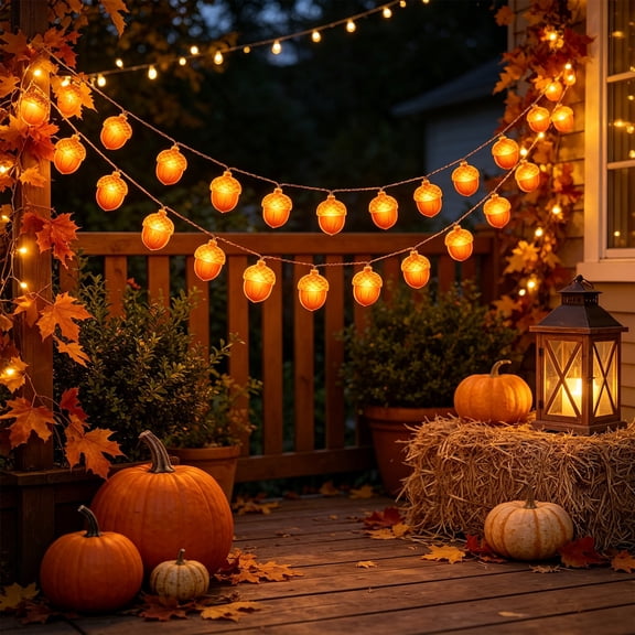 ShaoXinWan Halloween LED Pumpkin Maple Leaf Light String, Battery Operated Fall Garland Lights, Warm Decorative Lighting for Mantel Stair Rail Table Garden and Holiday Indoor Outdoor Decor