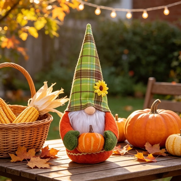 ShaoXinWan Halloween Pumpkin Head Faceless Gnome Figurine, Handmade Fall Dwarf Doll Tabletop Decoration, Festive Ornament for Home Desktop Shelf Thanksgiving Halloween Party Decor