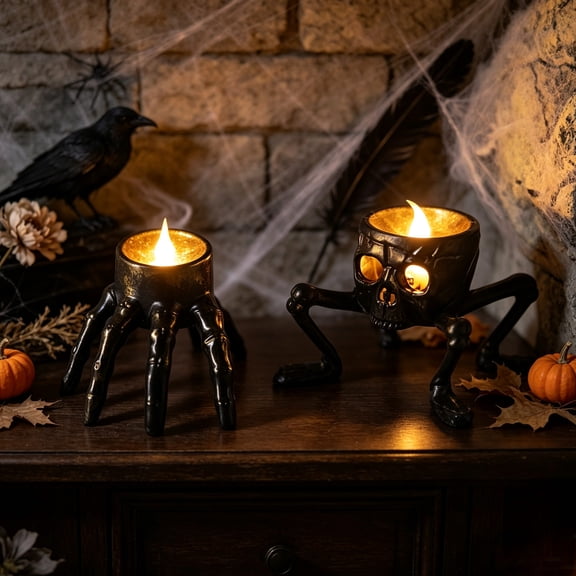 ShaoXinWan Halloween Skull Hand Lamp Decor, 2PCS Spooky Decorative Skeleton Hand Flameless Candle for Spooky Theme Party, Indoor Home Tabletop Decoration