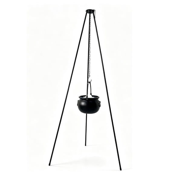 ShaoXinWan Halloween Witch Cauldron Decor, Freestanding Metal Tripod Hanging Pot Ornament, Spooky Indoor Outdoor Yard Porch Home Party Display Decoration