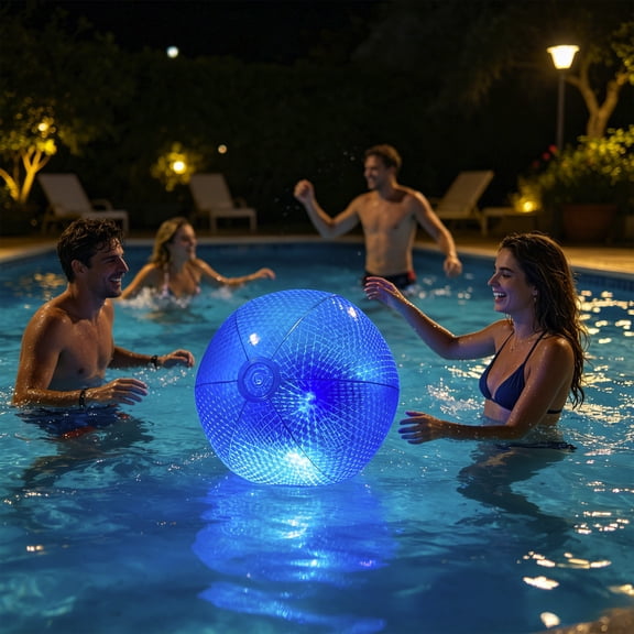 ShaoXinWan LED Light Up Inflatable Beach Ball, IP68 Waterproof Floating Pool Light Ball, Glow in The Dark Party Decor for Swimming Pool, Beach, Outdoor Night Games