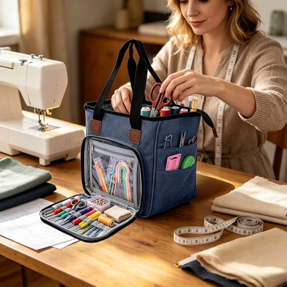 ShaoXinWan Large Capacity Sewing Kit Organizer, Portable Knitting Crochet Storage Tote, Multi-Pocket Yarn Bag for DIY Craft Supplies Hobby Works and Projects