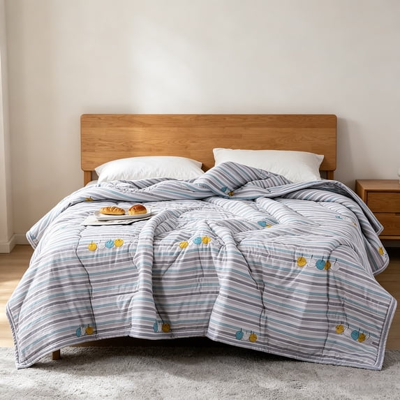 ShaoXinWan Lightweight Cooling Comforter, Striped Bread Cartoon Print Fabric, Breathable Washable Summer Blanket, All Season AC Duvet 140×200cm & 170×200cm for Bedroom, Sofa & Office Napping