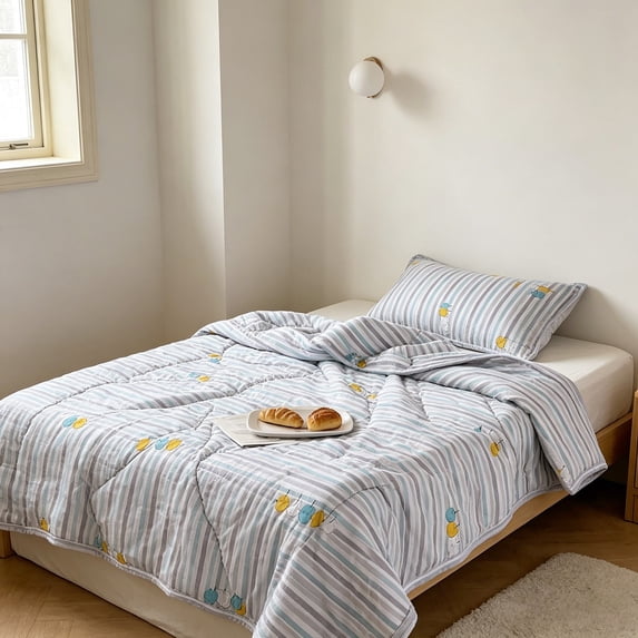 ShaoXinWan Lightweight Cooling Comforter, Striped Bread Cartoon Print Fabric, Breathable Washable Summer Blanket, All Season AC Duvet 140×200cm & 170×200cm for Bedroom, Sofa & Office Napping