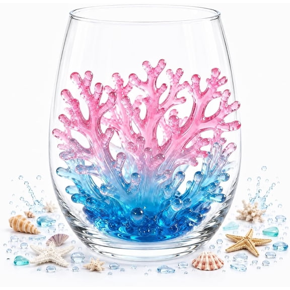 ShaoXinWan Marine Animal Stemless Wine Glass, Coastal Themed Clear Drinking Tumbler, Multi Purpose Beverage Cup for Water, Cocktail, Iced Drinks, Beach House and Nautical Home Bar Decor