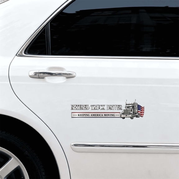 ShaoXinWan Retired Truck Driver Car Emblem, Patriotic Trucker Edition Badge Sticker with Keeping America Moving Slogan, Chrome Auto Decal for Semi Truck SUV Trailer Decor