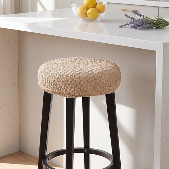 ShaoXinWan Round Linen Bar Stool Cover,Elastic Textured Fabric Seat Cushion Slipcover,Washable Non-slip Stretch Stool Protector for Adjustable Swivel Rolling Stool Home Salon Office Use
