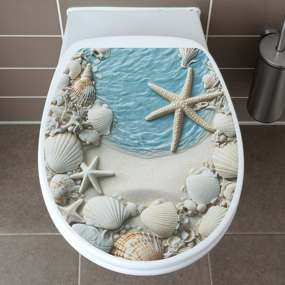 ShaoXinWan Sea Beach Self-Adhesive Paper Wall Stickers for Bathroom or Toilet, Fun and Relaxing Ocean Decor for Bathrooms, Easy Application and Removable Without Leaving Residue(Blue)