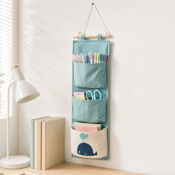 ShaoXinWan Slim Multi Slot Wall Mount Fabric Storage Organizer, Lightweight Foldable Hanging Pocket Bag, Daily Accessory Holder for Bathroom Sundry Bedroom Cosmetic Dorm Storage