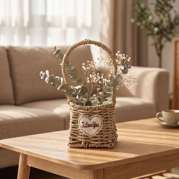 ShaoXinWan Straw Woven Rectangle Flower Pots with Handle,Rattan Woven Tote Bag for Daliy Use,Decorative Baskets for Home,Weeding,Party Decor Garden Natural Touch Storage