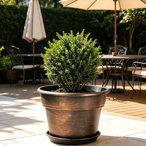 ShaoXinWan Sun Resistant Thickened Golden Plastic Planter with Drip Tray, Weatherproof Flower Pot for Outdoor Yard, Indoor Windowsill & Greenery Display