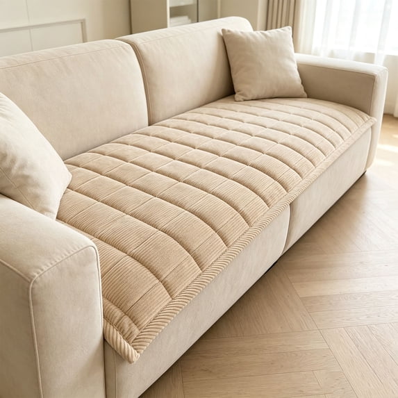 ShaoXinWan Thick Corduroy Plush Sofa Protector Cover, Elastic Non-Slip Furniture Slipcover, Warm Fabric Couch Mat for Leather Sofa Layout, Living Room Decoration & Daily Furniture Protection