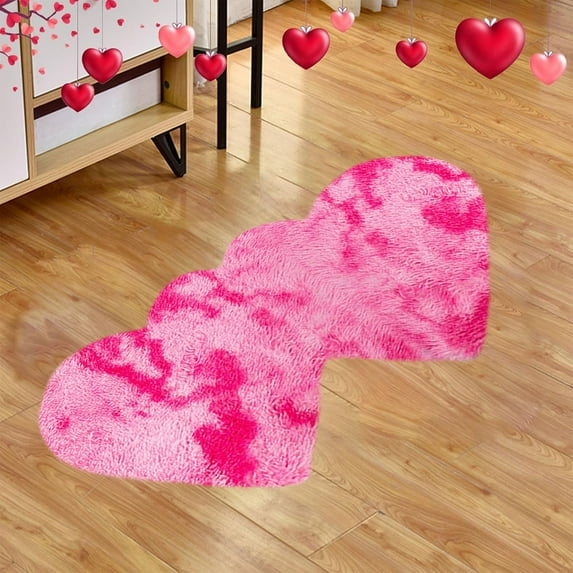 Elainilye Heart Shaped Fluffy Rug 40x20 Inch Washable Non-Slip Carpet Mat for Bedroom Living Room Valentine's Day Home Decor Floor Covering