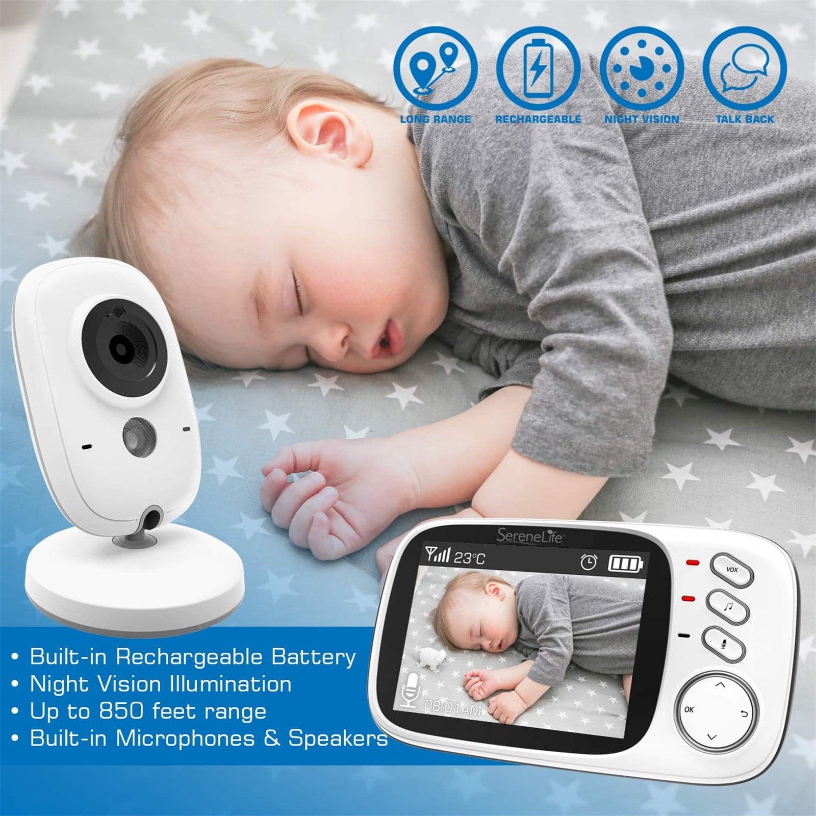 Baby Monitor Wireless NWOUIIAY 2.4 GHz - Video HD Con Visione Notturna E Audio Bidirezionale | Regalo Perfetto Per Genitori - Foto 8