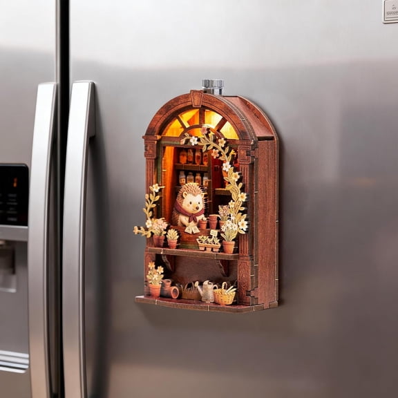 ShaoXinWan Wooden Miniature Cabin Magnetic Refrigerator Sticker, 3D Building Block Puzzle Magnet, Decorative Mini House Fridge Magnet for Home Kitchen and Office Decor