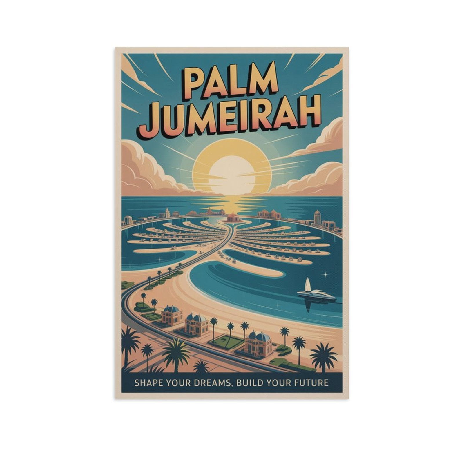 Shape Your Dreams Build Your Future Palm Jumeirah Retro Travel Poster ...