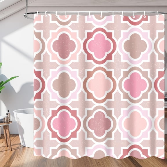Shape Line Quatrefoil Shower Curtain for Bathroom Shower Curtain Set with 12 Hooks Waterproof Fabric Bath Curtain for Bathtub Restroom Decor, 72 X 72 in