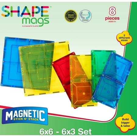 Shape Mags 4 6X6 Large Tiles and 4 6X3 Tiles 8 Piece Magnetic Tiles Set