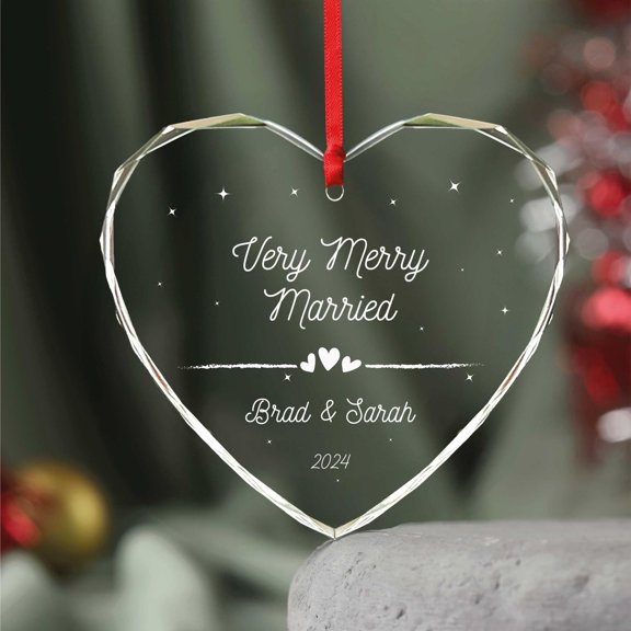 Shape Married Heart Ornament Newlywed Heart Glass Ornament - Personalized Merry Wedding Ornament With Names